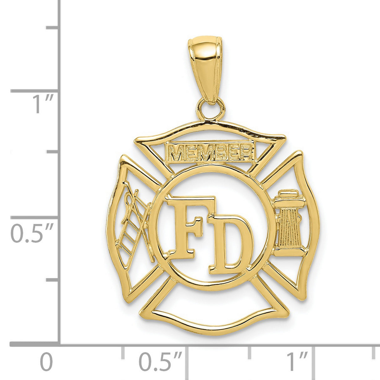 10k Yellow Gold Firefighter Maltese Cross Pendant with FD Shield, Ladder, and Hydrant
