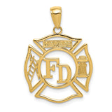 10k Yellow Gold Firefighter Maltese Cross Pendant with FD Shield, Ladder, and Hydrant
