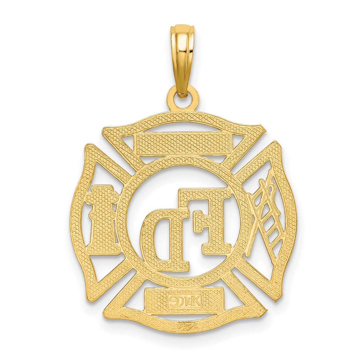 10k Yellow Gold Firefighter Auxiliary Pendant with Maltese Cross and FD Ladies Aux Engraving