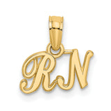 10k Yellow Gold Registered Nurse Pendant with Cursive RN Letters, Medical Charm for Women