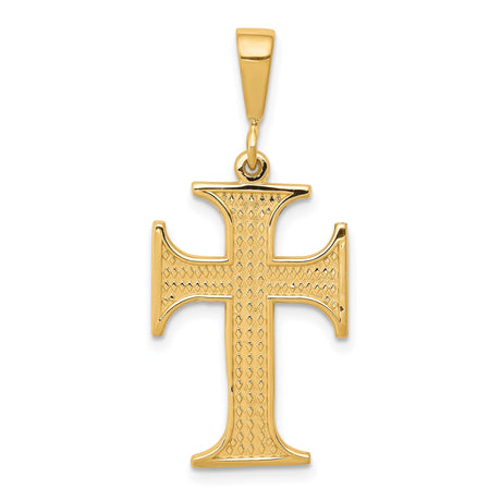 10k Yellow Gold Cross Pendant with Textured Arms, Polished Finish, Religious Faith Symbol