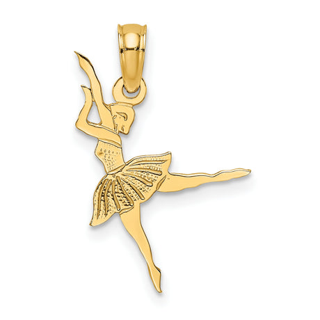 10k Yellow Gold Ballerina Pendant in Arabesque Pose, Ballet Charm for Women and Girls