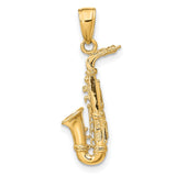 10k Yellow Gold Saxophone Pendant, Jazz-Inspired Musical Instrument Charm for Musicians
