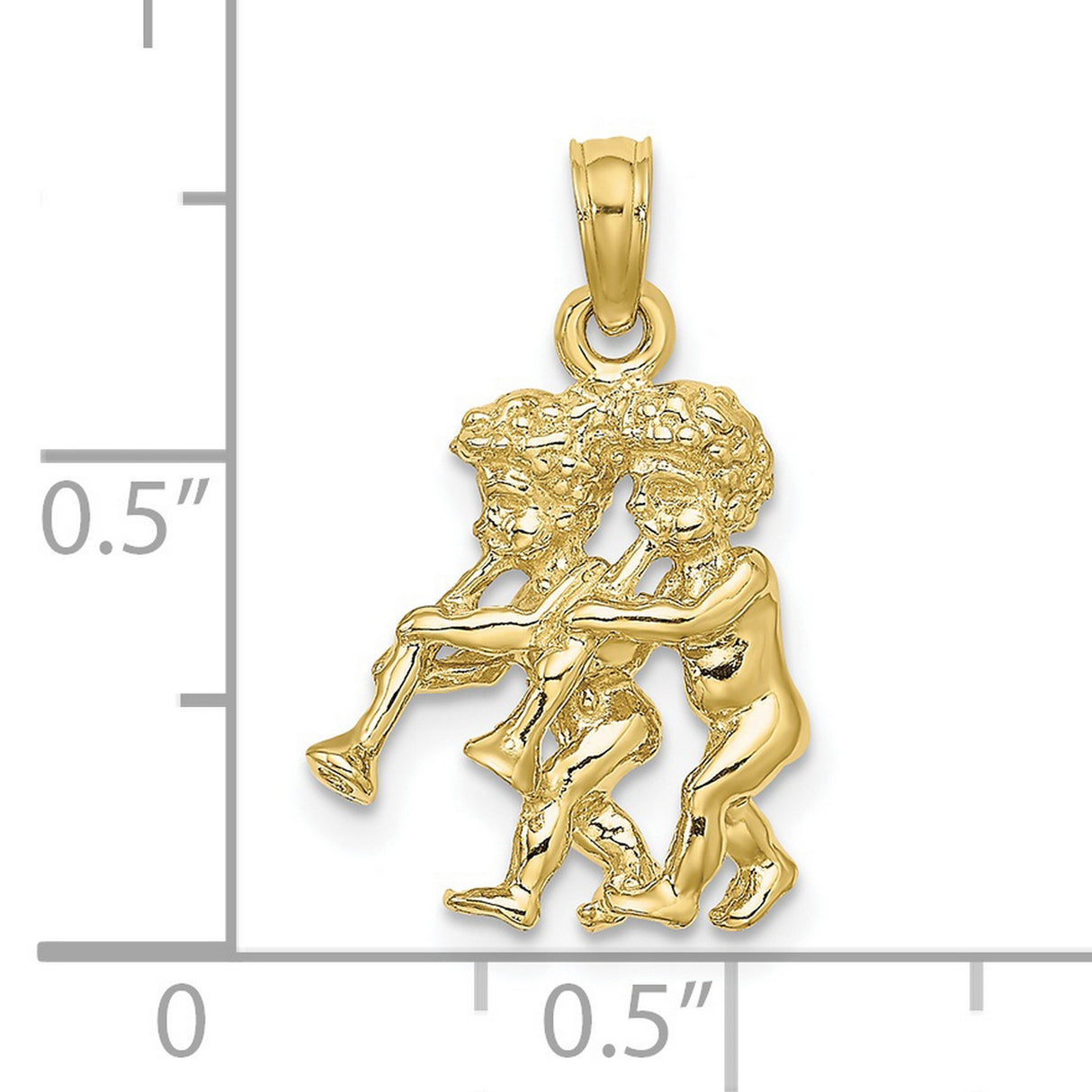 3-D Gemini Twins Blowing Horns Zodiac Charm Pendant in Real 10k Yellow Gold