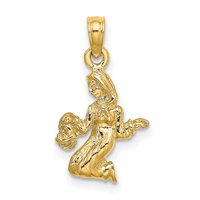 3-D Maiden Virgo Zodiac Sign Charm Pendant in Real 10k Yellow Gold