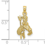 3-D Water Bearer With Trident Aquarius Zodiac Sign Charm Pendant in Real 10k Yellow Gold