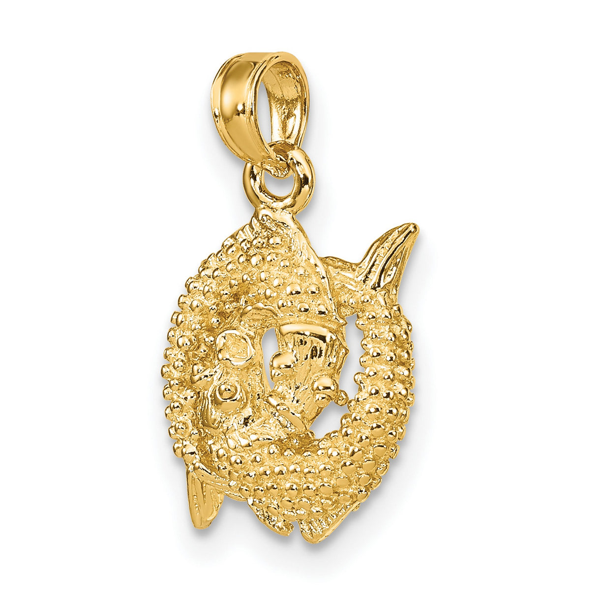 3-D Pisces Fish Zodiac Sign Charm Pendant in Real 10k Yellow Gold