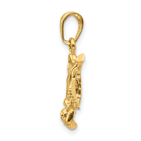 10k Yellow Gold Rose Pendant with Blooming Layered Leaves and Floral Design
