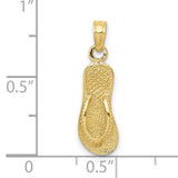 10k Yellow Gold Flip-Flop Pendant, Textured Sandal Charm, Coastal Ocean-Inspired Jewelry