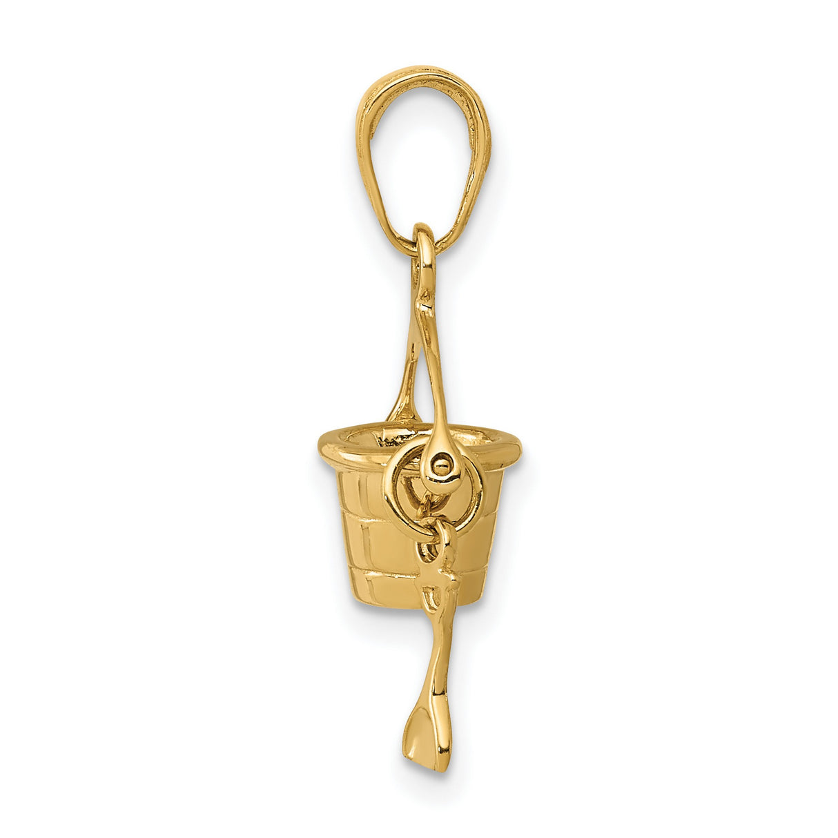 10k Yellow Gold Charm Pendant, Sand Bucket and Shovel Beach Theme for Women or Unisex