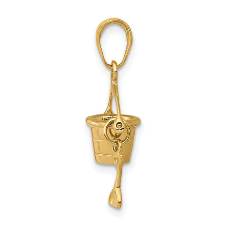 10k Yellow Gold Charm Pendant, Sand Bucket and Shovel Beach Theme for Women or Unisex