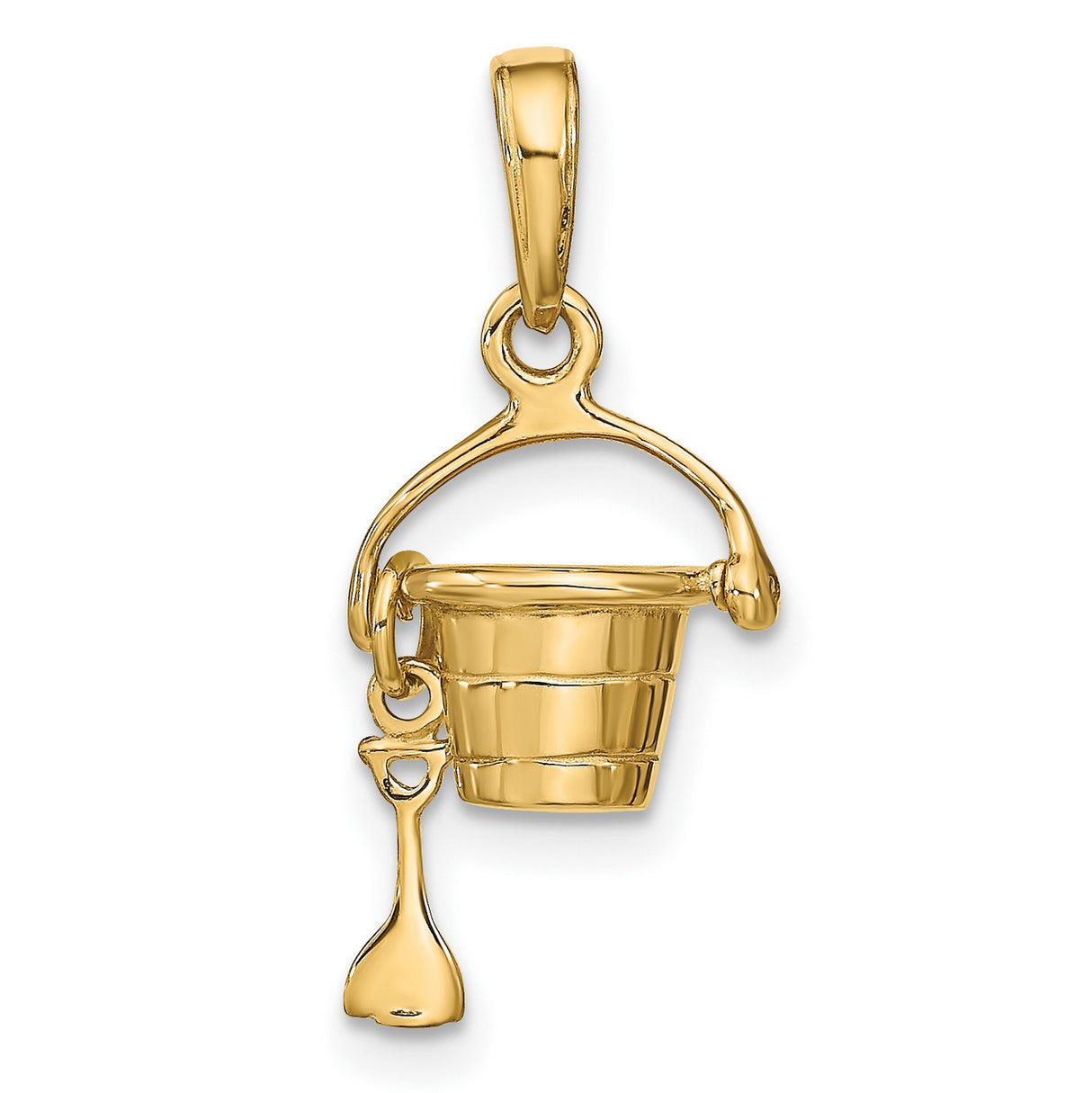 10k Yellow Gold Charm Pendant, Sand Bucket and Shovel Beach Theme for Women or Unisex