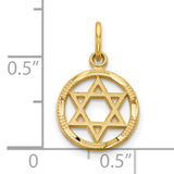 10k Yellow Gold Star of David Pendant with Textured Border and Openwork Design