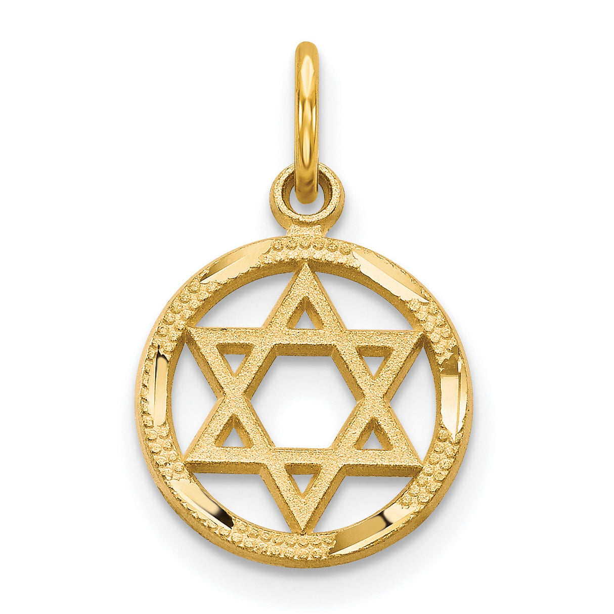 10k Yellow Gold Star of David Pendant with Textured Border and Openwork Design