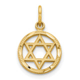 10k Yellow Gold Star of David Pendant with Textured Border and Openwork Design