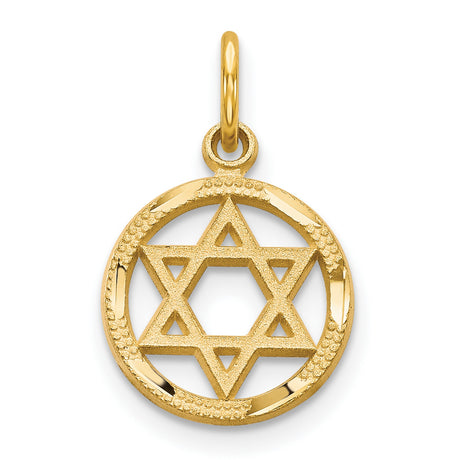 10k Yellow Gold Star of David Pendant with Textured Border and Openwork Design
