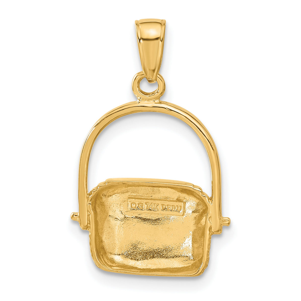 10k Yellow Gold Basket Pendant Charm, Textured Wicker Picnic Style, Artisan Woven Design