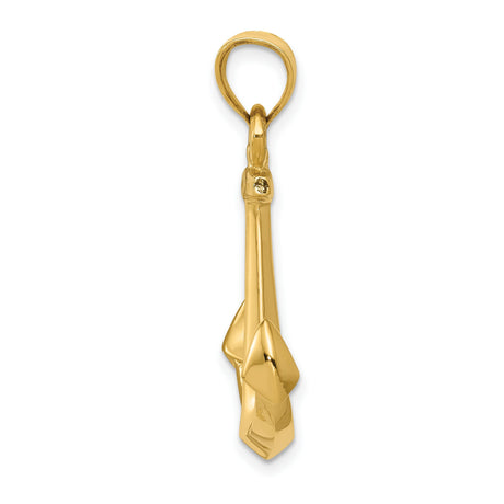 10k Yellow Gold Anchor Pendant, Polished Nautical Symbol of Faith and Strength, Christian Jewelry
