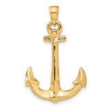 10k Yellow Gold Anchor Pendant, Polished Nautical Symbol of Faith and Strength, Christian Jewelry