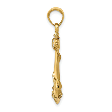 10k Yellow Gold Anchor Pendant with Rope Detailing, Nautical Christian Symbol