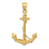 10k Yellow Gold Anchor Pendant with Rope Detailing, Nautical Christian Symbol