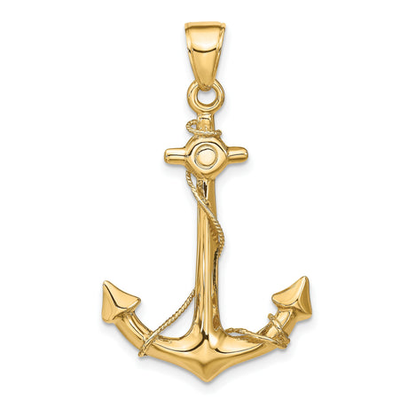 10k Yellow Gold Anchor Pendant with Rope Detailing, Nautical Christian Symbol