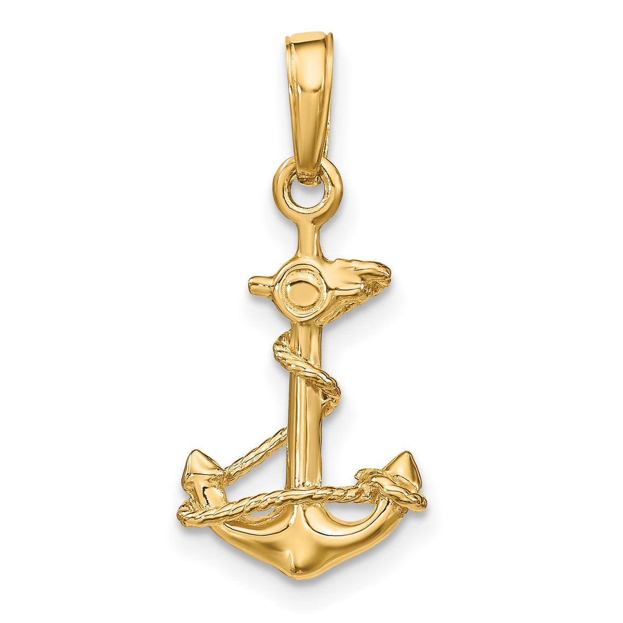 10k Yellow Gold Anchor Pendant with Rope Cross and Ship Wheel Design, Nautical Christian
