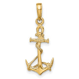 10k Yellow Gold Anchor Pendant with Wrapped Rope Design, Nautical Christian Symbol for Men or Unisex