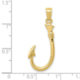 10k Yellow Gold Fish Hook Pendant, Nautical Fishing Charm Symbolizing Strength and Perseverance