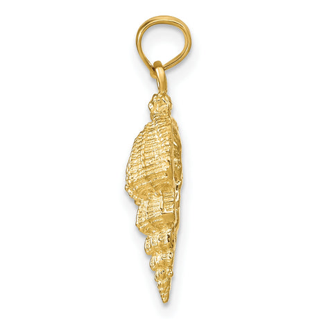 10k Yellow Gold Seashell Pendant, Detailed Conch Shell Nautical Beach Charm for Women