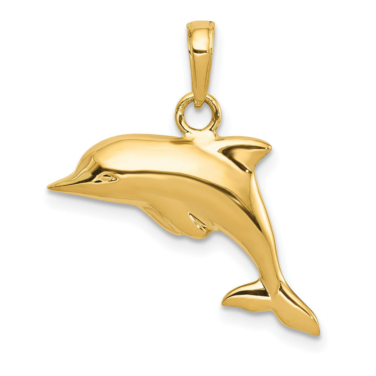 10k Yellow Gold Dolphin Pendant, Sleek Polished Jumping Dolphin Charm, Nautical Marine Life Theme