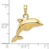 10k Yellow Gold Dolphin Pendant, Sleek Polished Jumping Dolphin Charm, Nautical Marine Life Theme