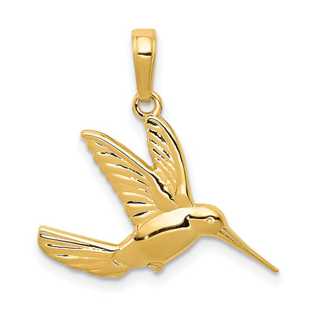 10k Yellow Gold Hummingbird Pendant with Open Wings, Symbol of Joy and Freedom for Women