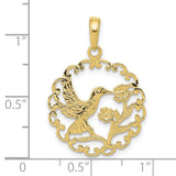 10k Yellow Gold Hummingbird Pendant with Floral Cut Design in Circular Frame