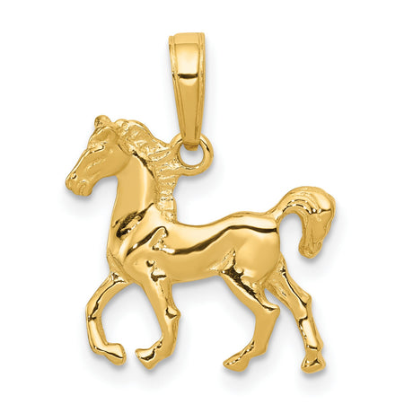 10k Yellow Gold Prancing Horse Pendant, Equestrian Symbol of Strength and Grace, for Women and Unisex