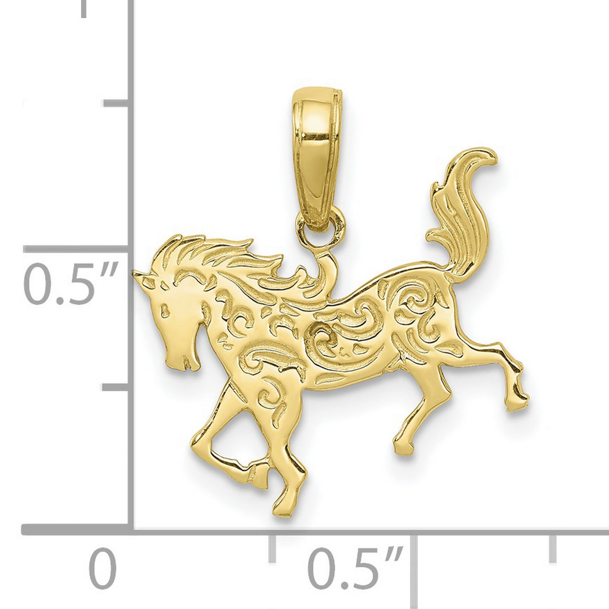 10k Yellow Gold Horse Pendant with Scroll Detailing, Western Equestrian Theme