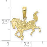 10k Yellow Gold Horse Pendant with Scroll Detailing, Western Equestrian Theme