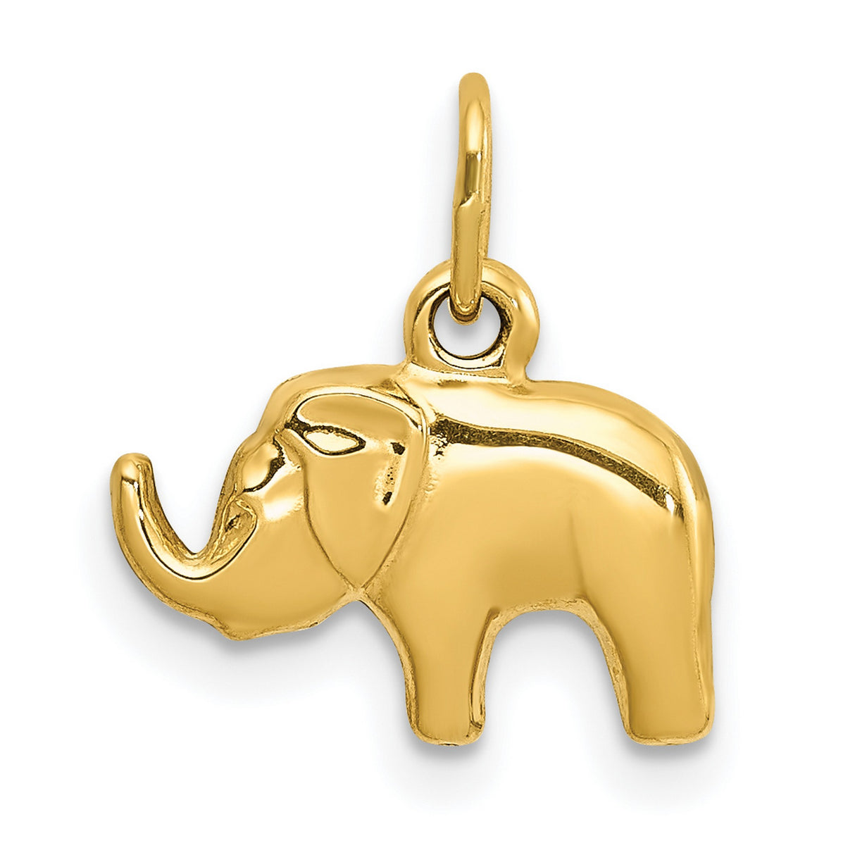 10k Yellow Gold Elephant Pendant Charm with Polished Finish, Symbol of Strength and Luck