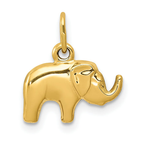 10k Yellow Gold Elephant Pendant Charm with Polished Finish, Symbol of Strength and Luck