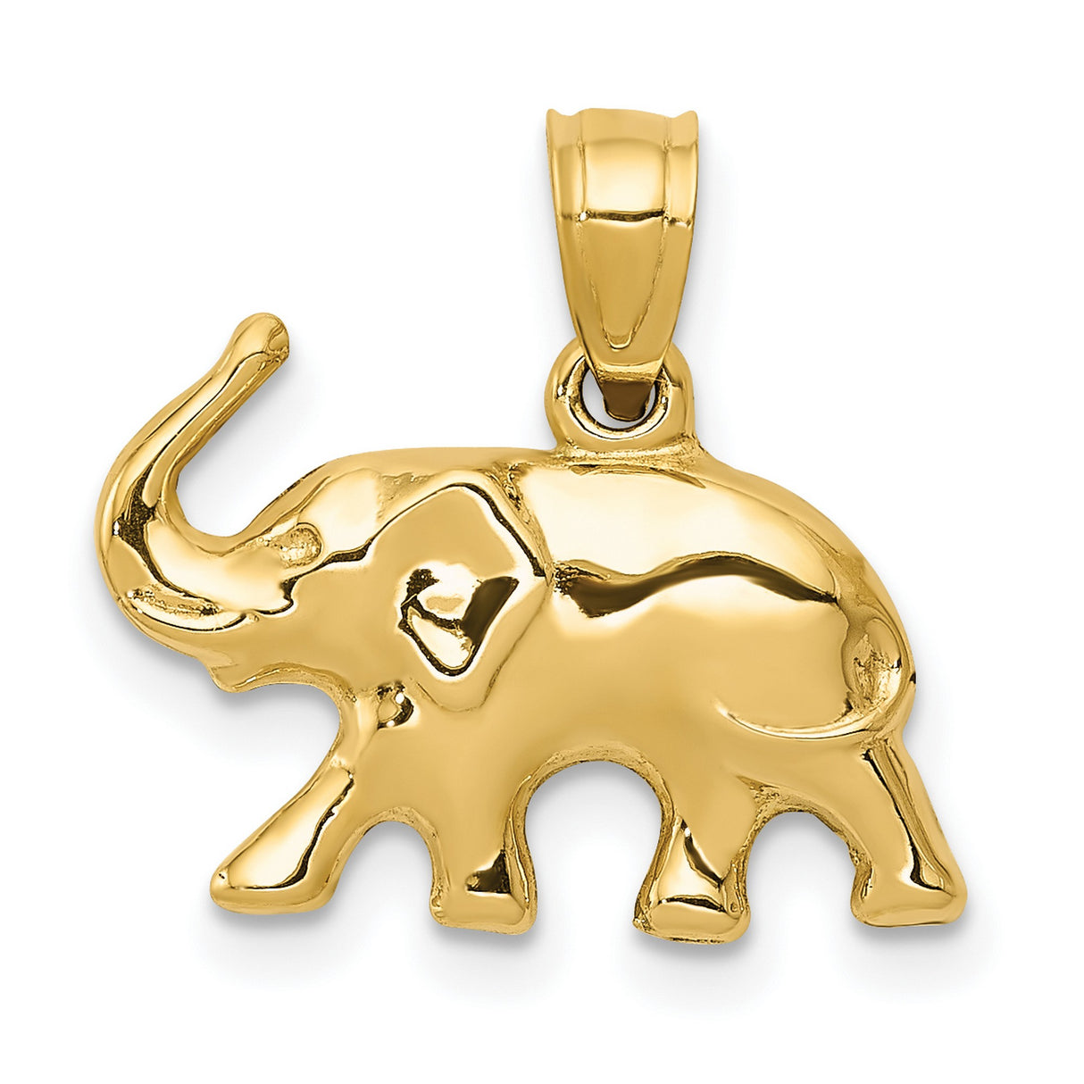 10k Yellow Gold Elephant Pendant with Raised Trunk, Symbol of Wisdom and Strength for Women