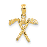 10k Yellow Gold Golf Club Pendant with Textured Ball and Crossed Clubs Design
