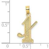 10k Yellow Gold Golf Pendant with Number One and Club Design, Unisex Sports Charm