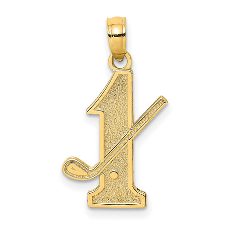 10k Yellow Gold Golf Pendant with Number One and Club Design, Unisex Sports Charm
