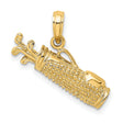 10k Yellow Gold Golf Bag Pendant with Detailed Golf Clubs, Athletic Sports Theme