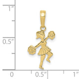 10k Yellow Gold Cheerleader Pendant with Pom-Poms, Mid-Dance Pose Charm for Women or Teens