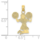10k Yellow Gold Cheerleader Pendant with Pom-Poms, Mid-Jump Sports Charm