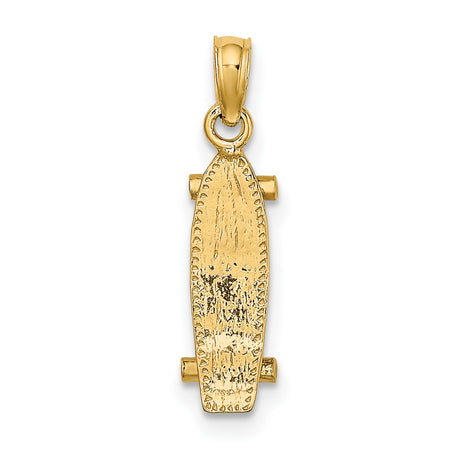 10k Yellow Gold Skateboard Pendant with Miniature Longboard Design, Urban Streetwear Style