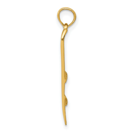 10k Yellow Gold Crossed Skis Pendant, Unisex Skiing Charm, Alpine Sports Theme Jewelry