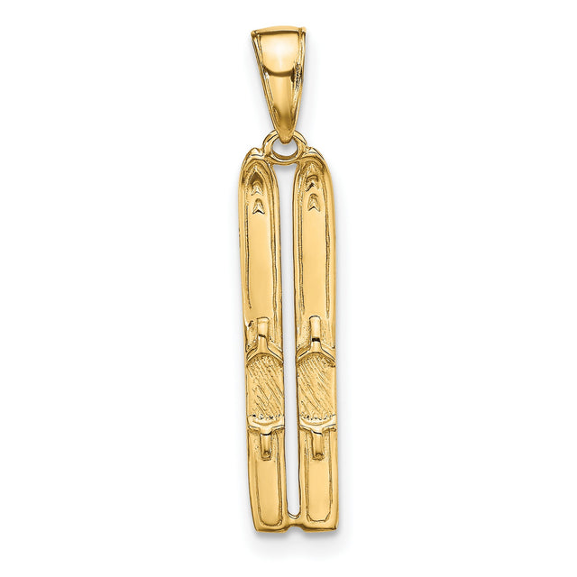 10k Yellow Gold Crossed Skis Pendant, Unisex Skiing Charm, Alpine Sports Theme Jewelry