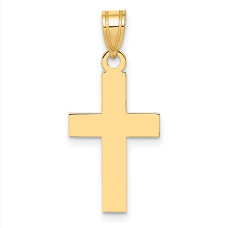 10k Yellow Gold Cross Pendant with Mirror Finish and Beveled Edges for Men and Women